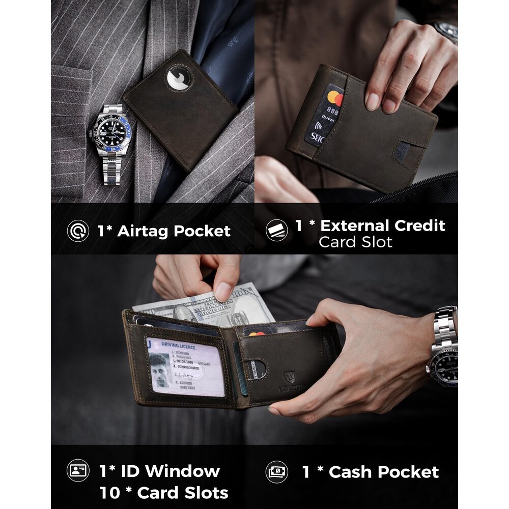 5068 Wallet With Airtag Holder, Bifold Full Grain Leather Airtag Wallet View 2
